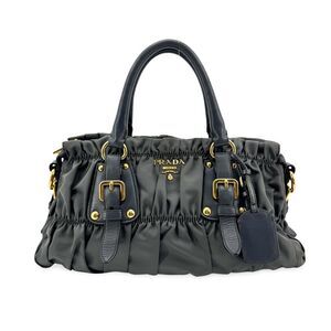 Prada Gaufre Nappa Leather Gray Nylon Tote Bag Bag